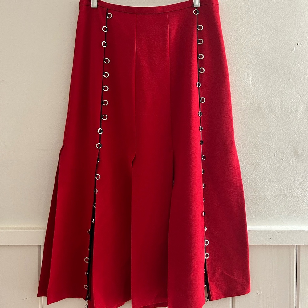 NWT- Beatrice B for Anthropologie Flounced Embellished Midi Skirt RED, size 6